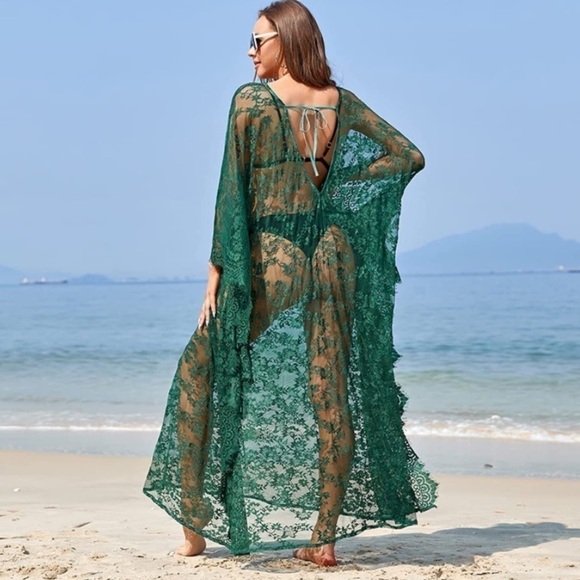 Beach Cover Up Boho Lace Kimono Bikini Robe Swimsuit Bathing Suit Costume Role - Picture 4 of 5